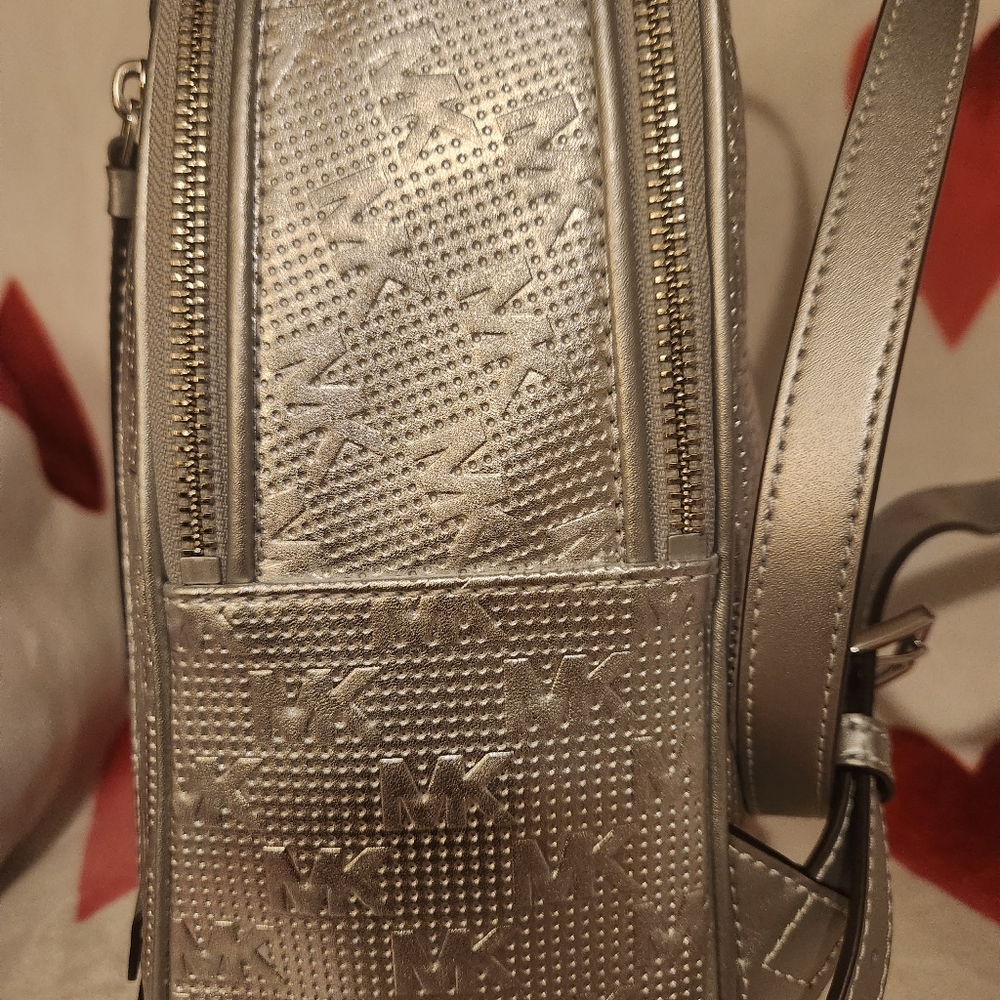 Michael Kors Brooklyn Backpack- Metallic Silver and VS Shimmer Backpack Keyfob - Picture 9 of 11